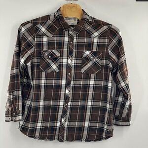 Roebuck‎ Co Pearl Snap Flannel Shirt Mens Size  XXL Brown Plaid Western Outdoor